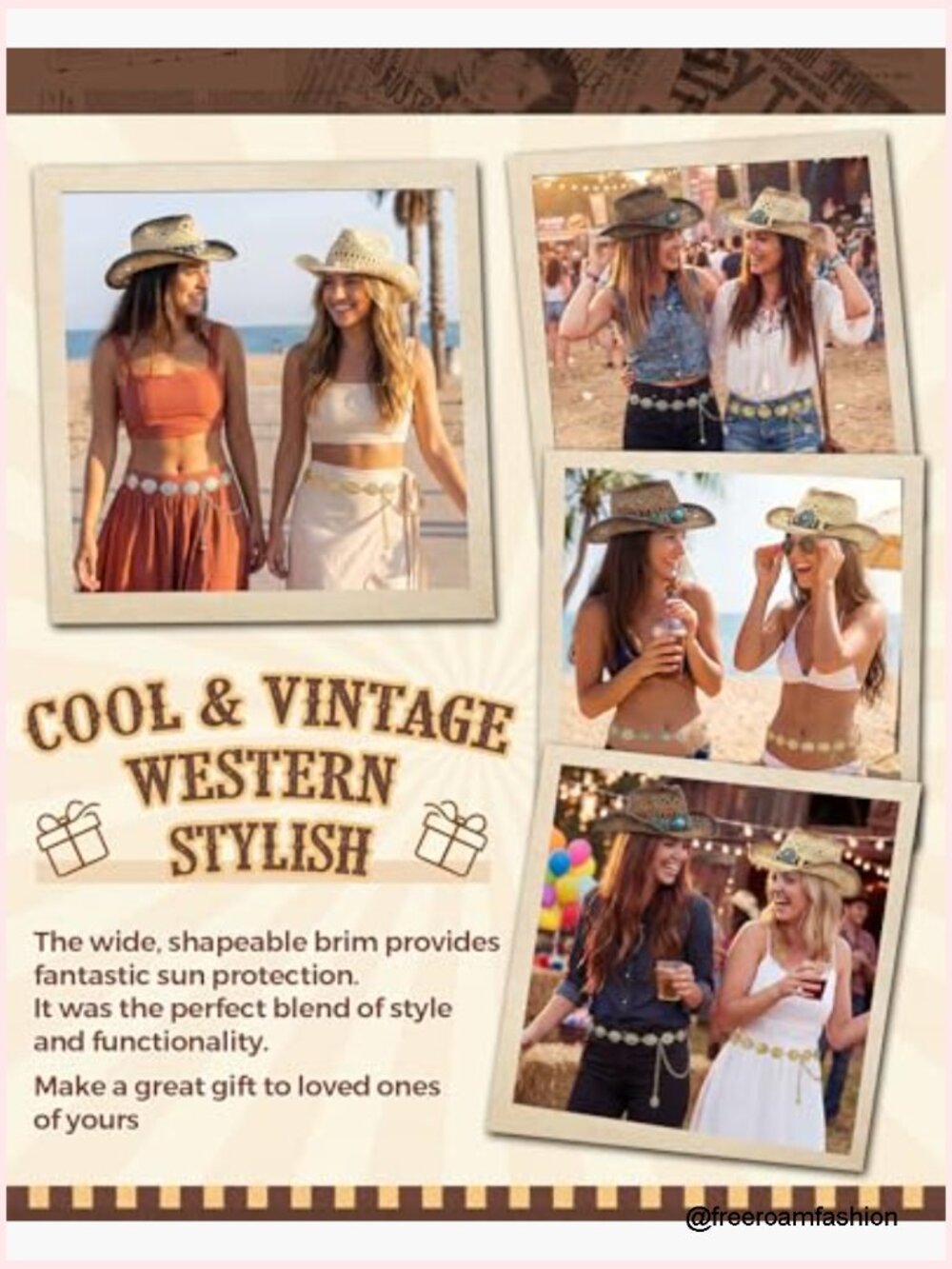 Straw Cowboy Hat Set with Shapeable Brim & Western Belts - Picture 4 of 7